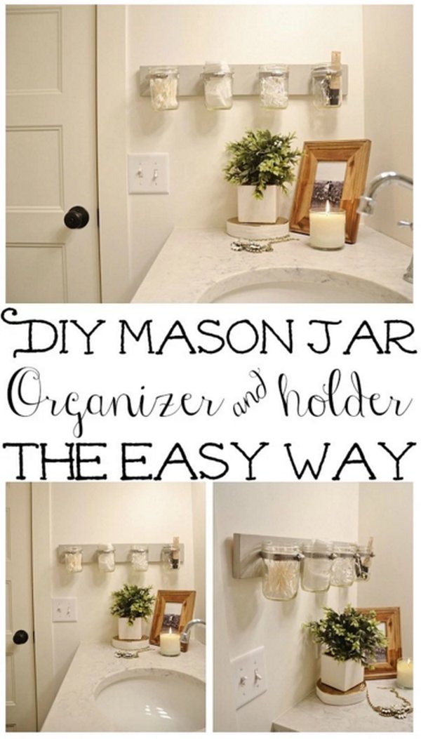 Mason Jar Organizer|Top 15 Easy DIY Home Decor Projects|See more at http://livingroomideas.com/top-15-easy-diy-home-decor-projects/