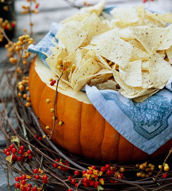 Pumpkin Chips Bowl | 13 Awesome Decorating Ideas To FALL For! | http://livingroomideas.com/13-awesome-decorating-ideas-to-fall-for/