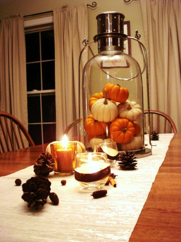 Dining Table Lantern | 13 Awesome Decorating Ideas To FALL For! | http://livingroomideas.com/13-awesome-decorating-ideas-to-fall-for/