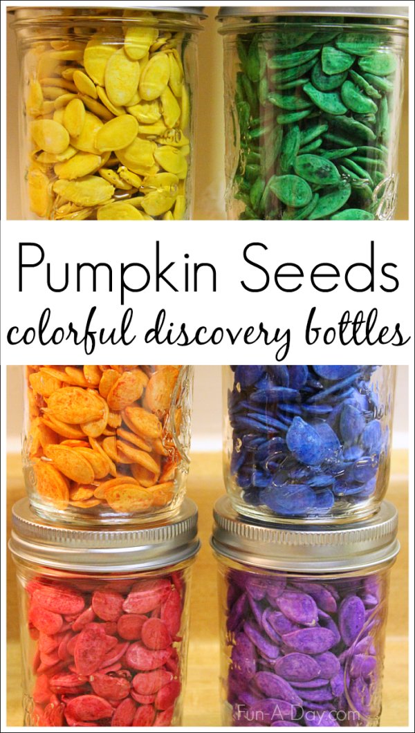 Pumpkin Seed Jars | 13 Awesome Decorating Ideas To FALL For! | http://livingroomideas.com/13-awesome-decorating-ideas-to-fall-for/