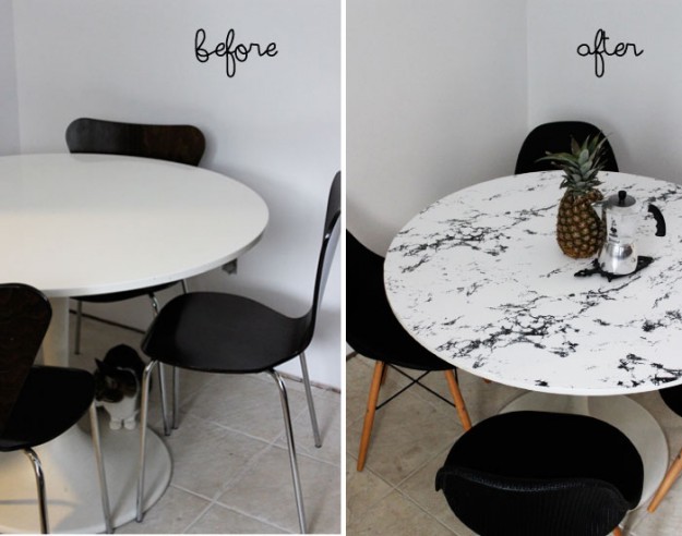 Before And After Result For Marble Table Top | Try Out This Cheap & Chic Living Room Coffee Table Idea!