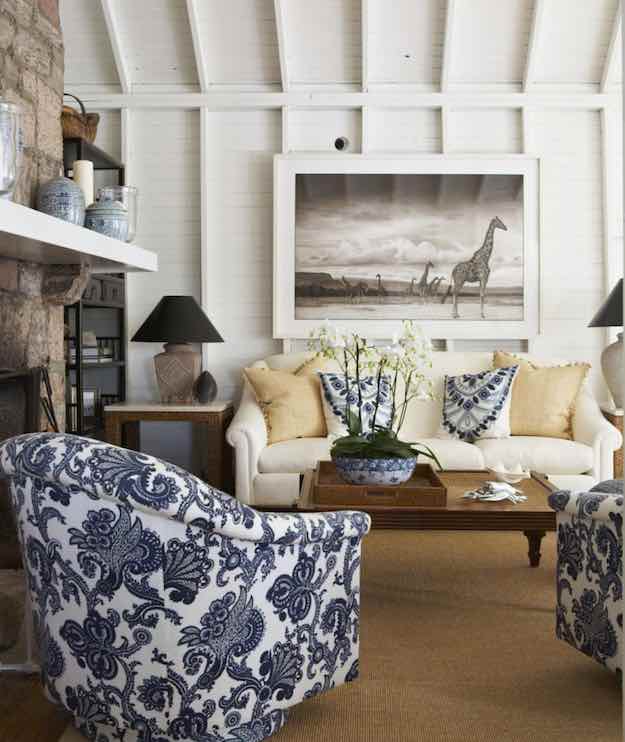 Pretty prints | 6 Chic Blue and Brown Living Room Ideas