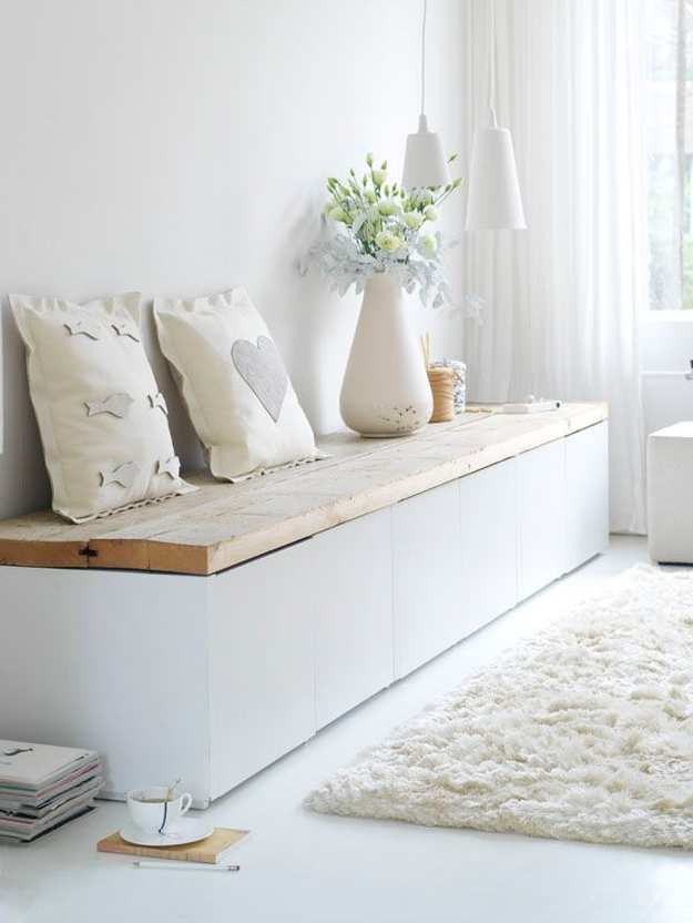 Maximize leg room with a storage bench | 10 Space-Saving Apartment Living Room Ideas