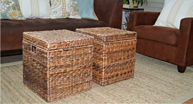 Store sundries in these wicker coffee tables | 10 Space-Saving Apartment Living Room Ideas