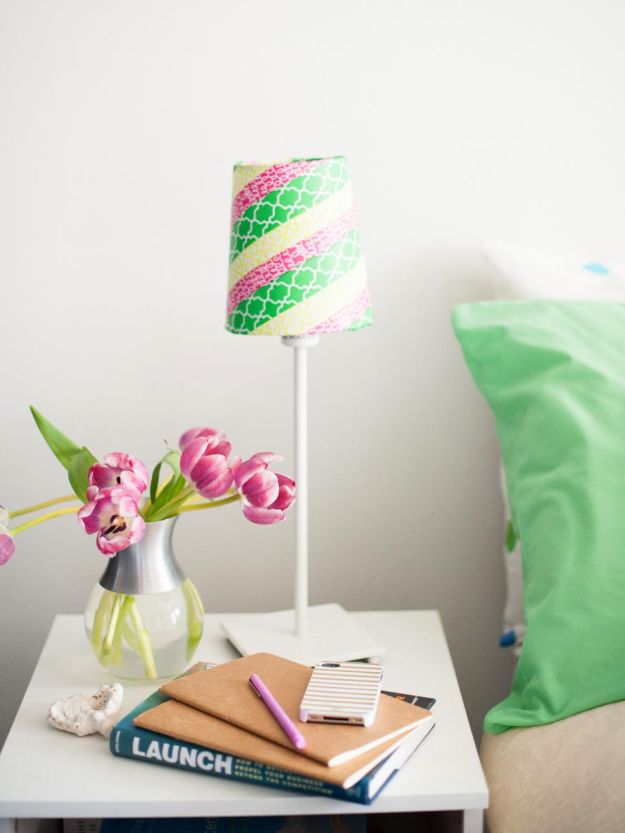 Dolled Up Lamp Shade | Creative Girls Room Decor Hacks Using Washi Tape