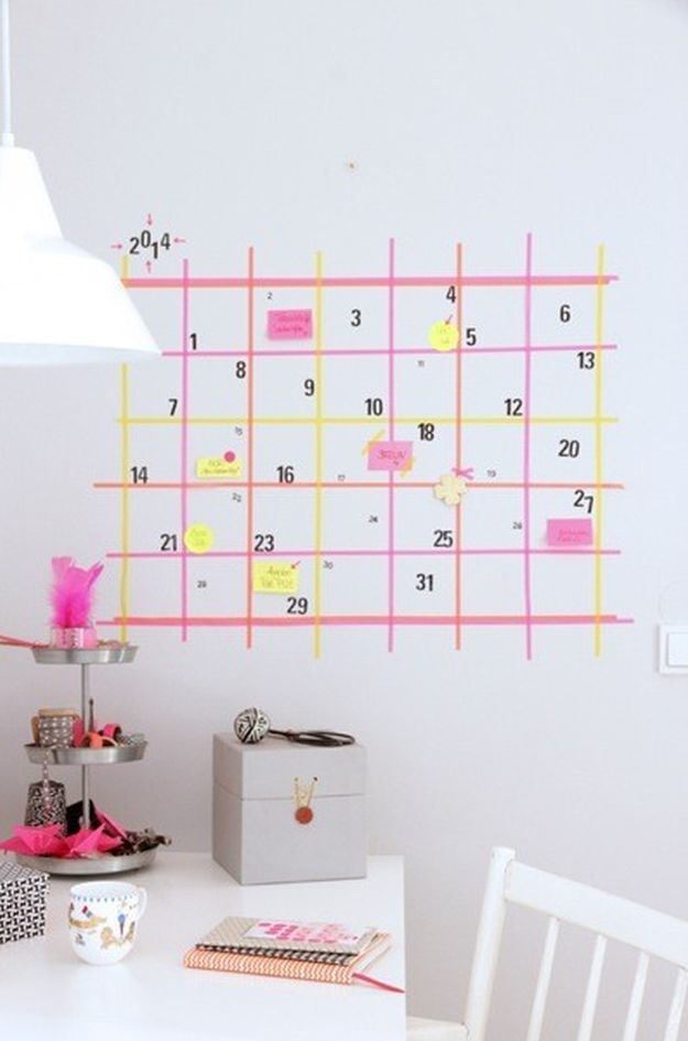  Over-size Wall Calendar | Creative Girls Room Decor Hacks Using Washi Tape