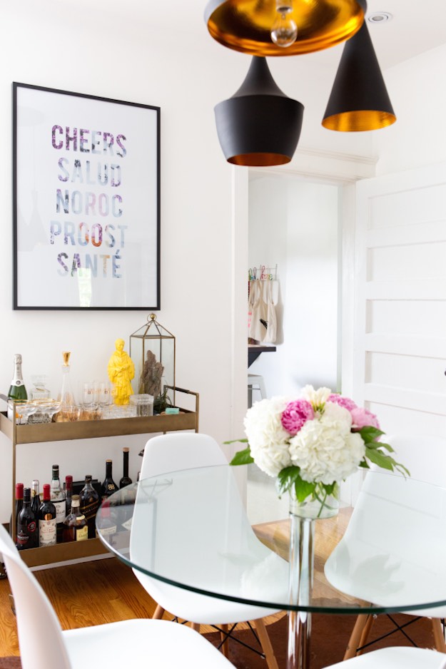 use a bar cart for storage | Small Dining Room Ideas: 17 Clever Ways To Use Space