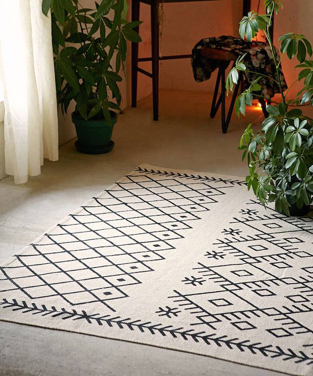 Printed Black and White Boucherouite Rug | Bohemian Room Decor Finds From Urban Outfitters