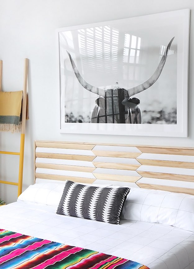Geometric Wood Headboard | Simple DIY Room Upgrades You Can Do This Weekend