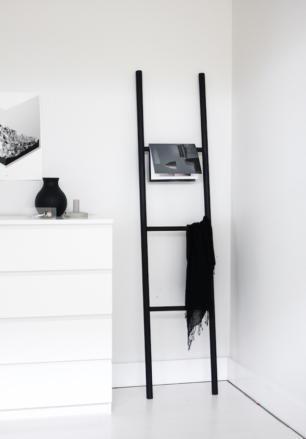 Black and White | Chic and Cozy Ways To Style A Ladder Blanket Rack