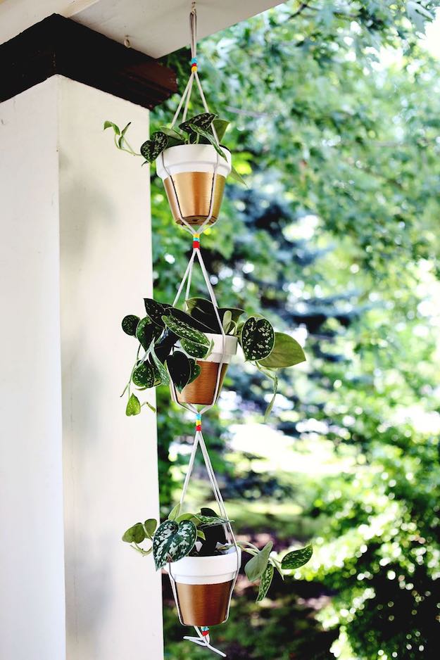 Gold Dipped Hanging Planters | Room Without Windows: How To DIY An Indoor Garden